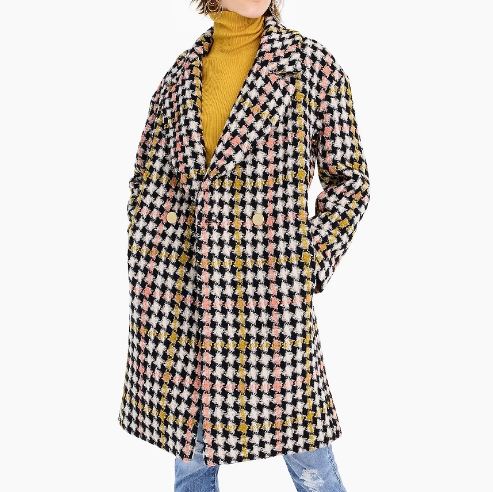 J. Crew Collection Multicolor Houndstooth Wool Blend Coat - Picture 3 of 16